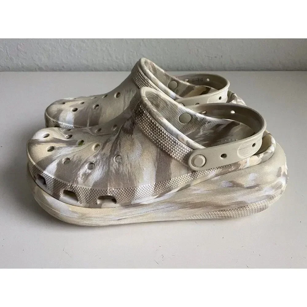 CROCS Classic CRUSH MARBLED Platform CLOG 208265-2Y3 Bone Men’s Sz 13 NEW‎